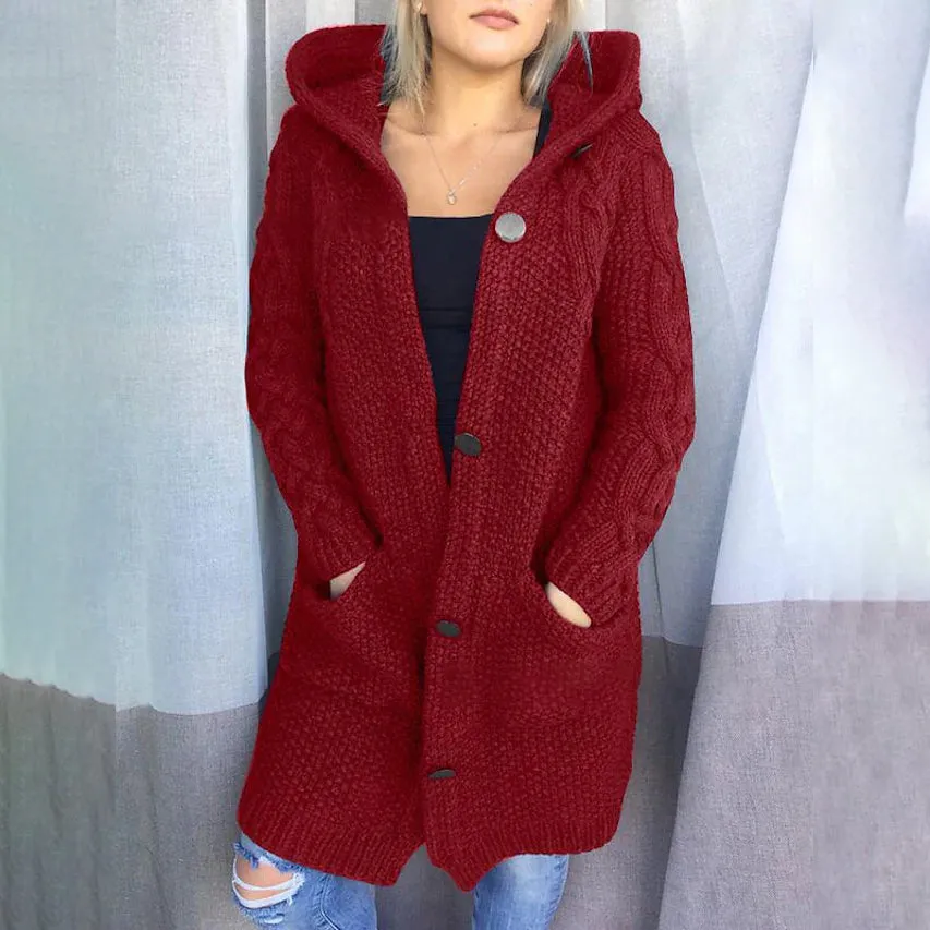 Women's Cardigan Pocket Chunky Long Sleeve Sweater