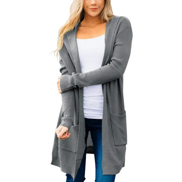 Women's Long Sleeve Open Front Hoodie Knit Sweater