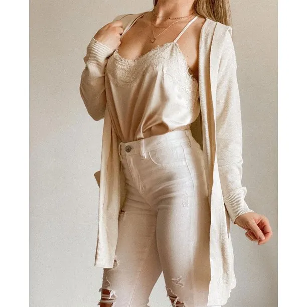 Women's Long Sleeve Open Front Hoodie Knit Sweater