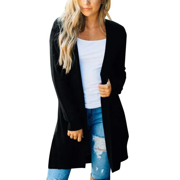 Women's Long Sleeve Open Front Hoodie Knit Sweater