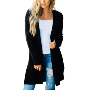 Women's Long Sleeve Open Front Hoodie Knit Sweater
