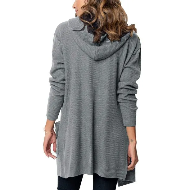 Women's Long Sleeve Open Front Hoodie Knit Sweater