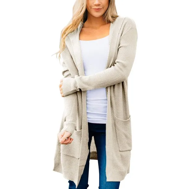 Women's Long Sleeve Open Front Hoodie Knit Sweater