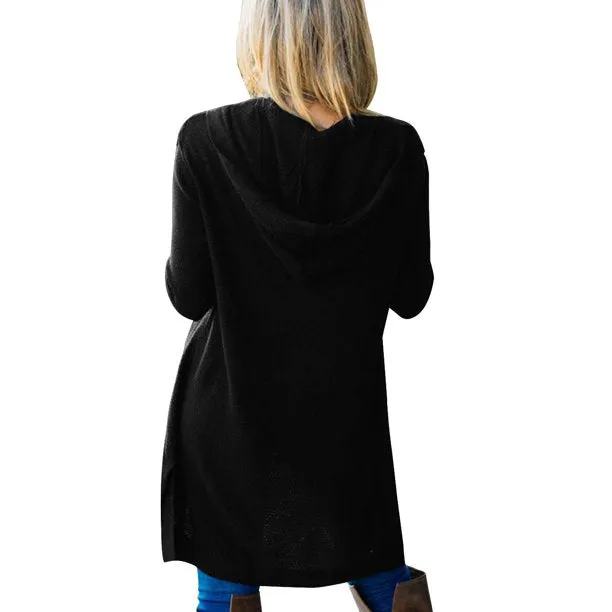 Women's Long Sleeve Open Front Hoodie Knit Sweater