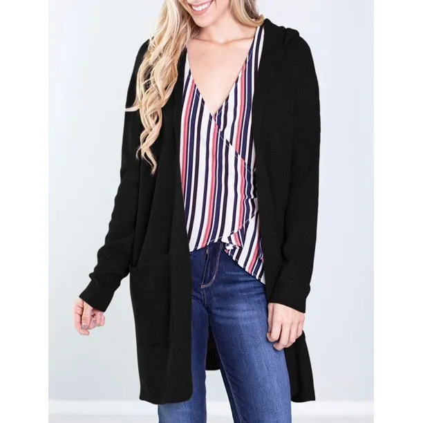 Women's Long Sleeve Open Front Hoodie Knit Sweater