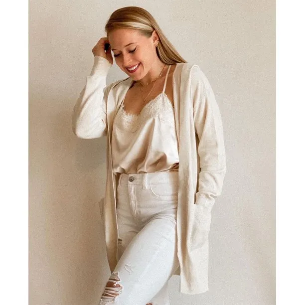 Women's Long Sleeve Open Front Hoodie Knit Sweater