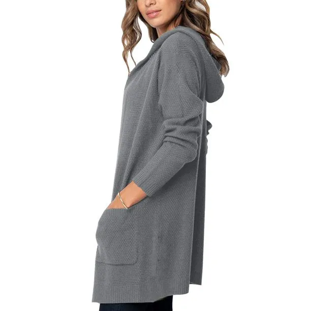 Women's Long Sleeve Open Front Hoodie Knit Sweater