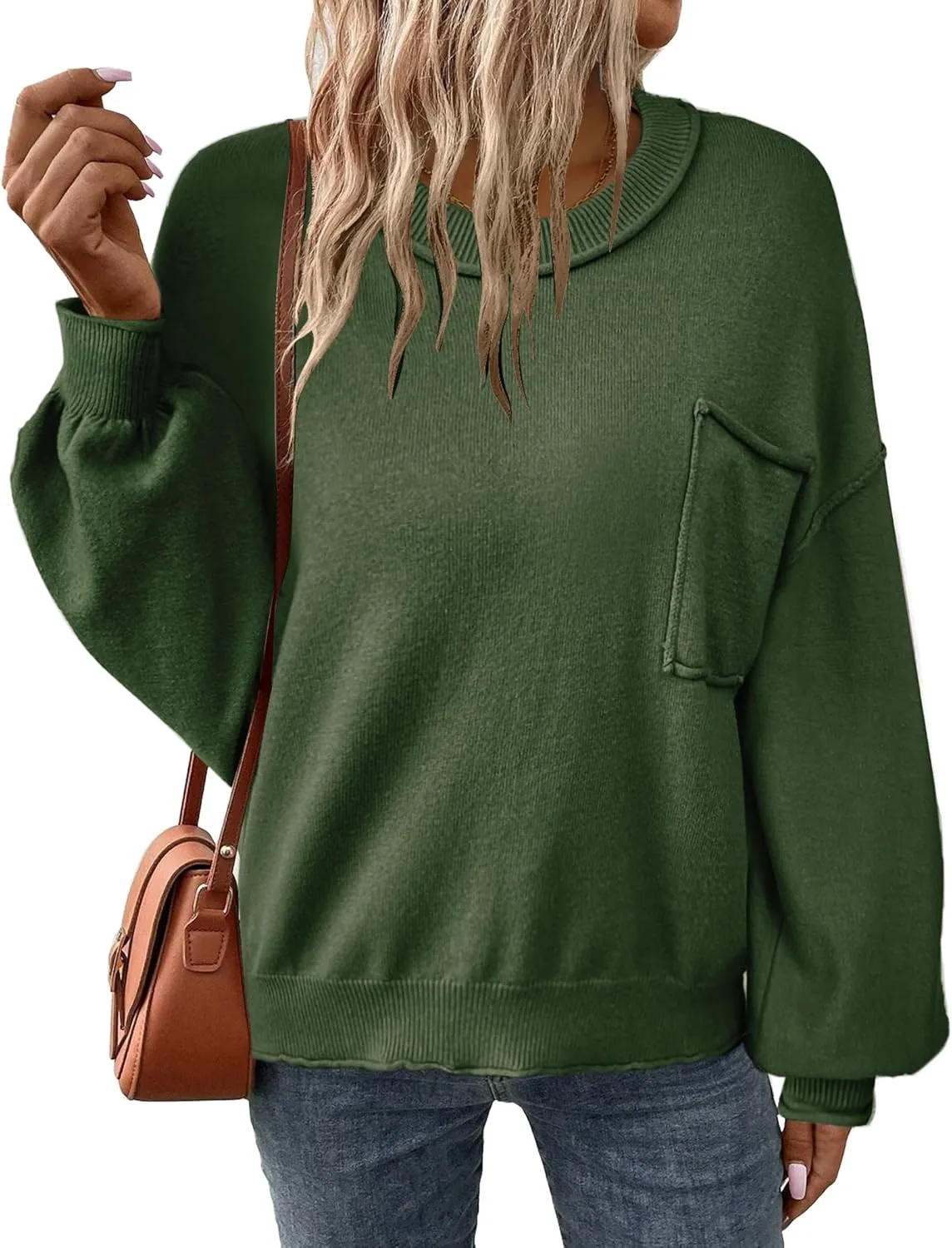 Zeagoo Womens Oversized Sweaters Lantern Sleeve Knit Tops