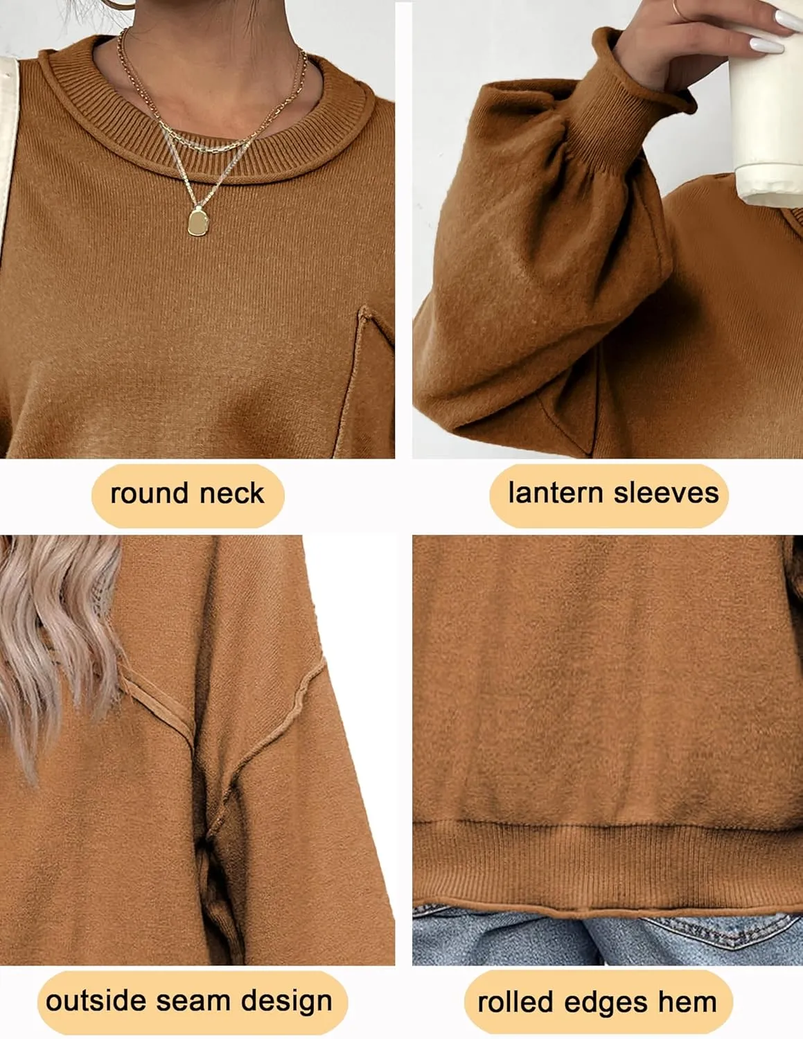 Zeagoo Womens Oversized Sweaters Lantern Sleeve Knit Tops