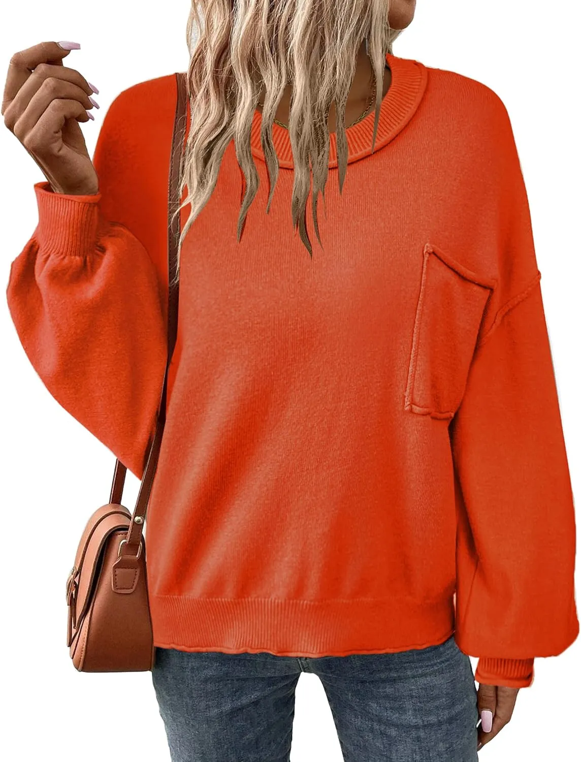 Zeagoo Womens Oversized Sweaters Lantern Sleeve Knit Tops