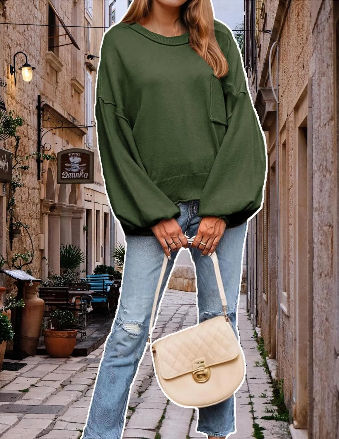 Zeagoo Womens Oversized Sweaters Lantern Sleeve Knit Tops