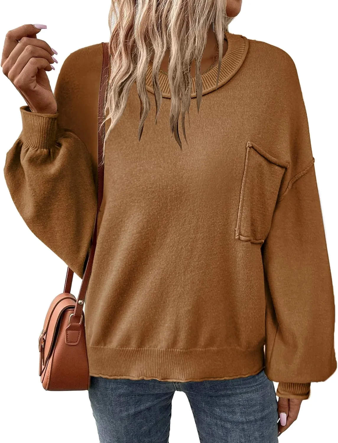 Zeagoo Womens Oversized Sweaters Lantern Sleeve Knit Tops