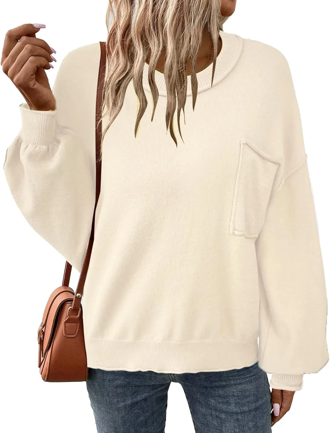 Zeagoo Womens Oversized Sweaters Lantern Sleeve Knit Tops