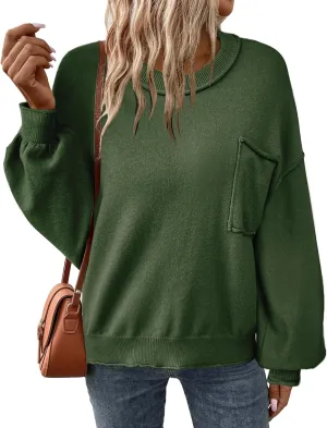 Zeagoo Womens Oversized Sweaters Lantern Sleeve Knit Tops
