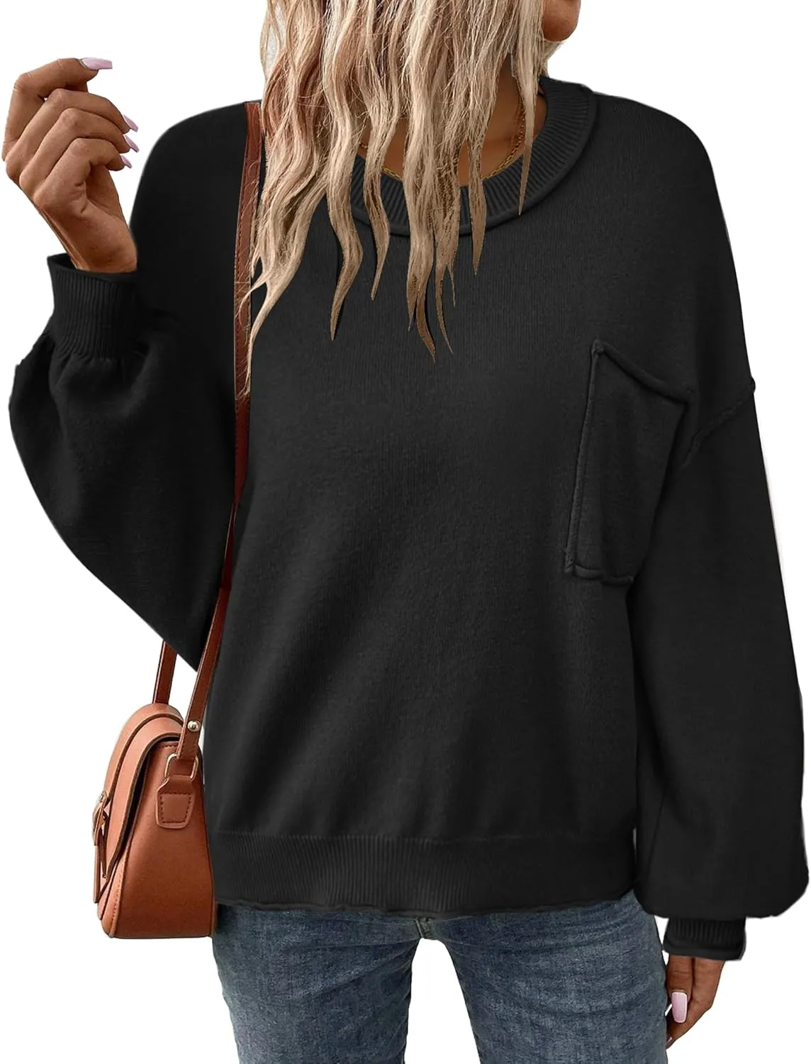 Zeagoo Womens Oversized Sweaters Lantern Sleeve Knit Tops