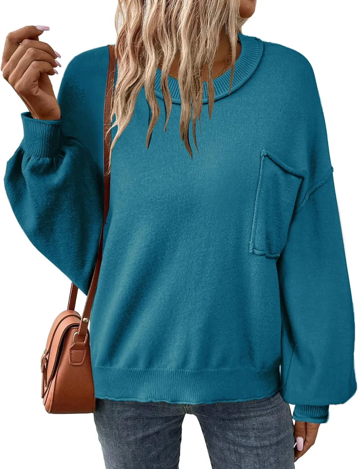 Zeagoo Womens Oversized Sweaters Lantern Sleeve Knit Tops