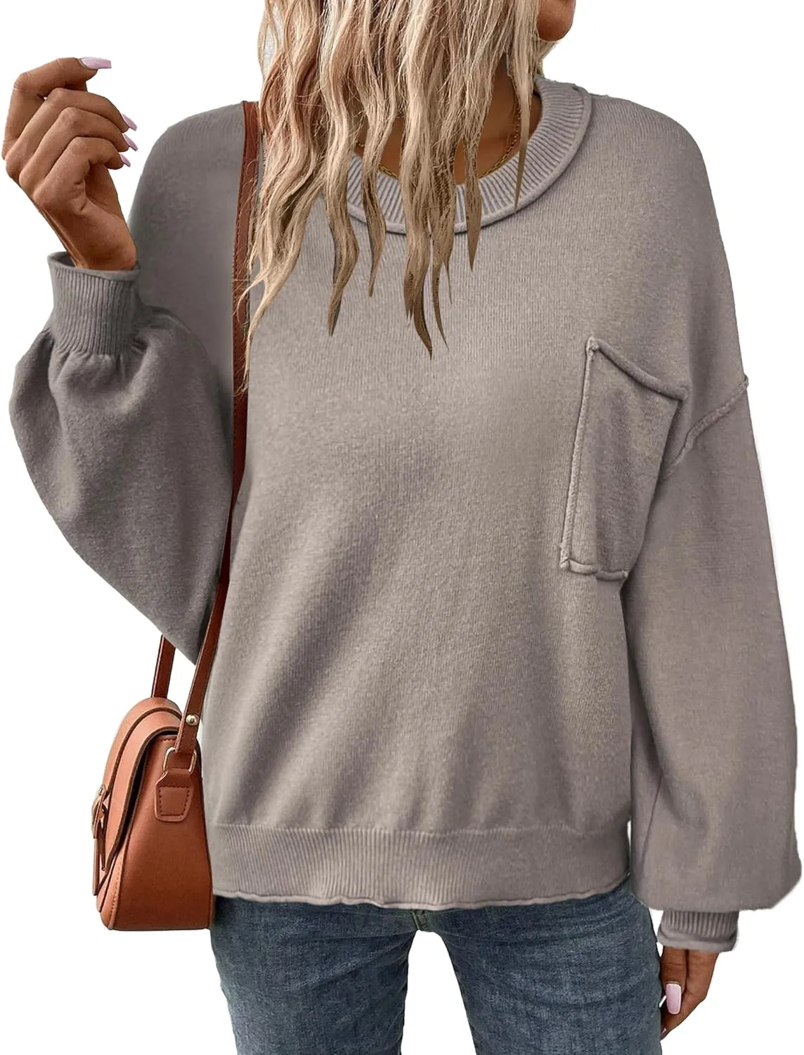 Zeagoo Womens Oversized Sweaters Lantern Sleeve Knit Tops